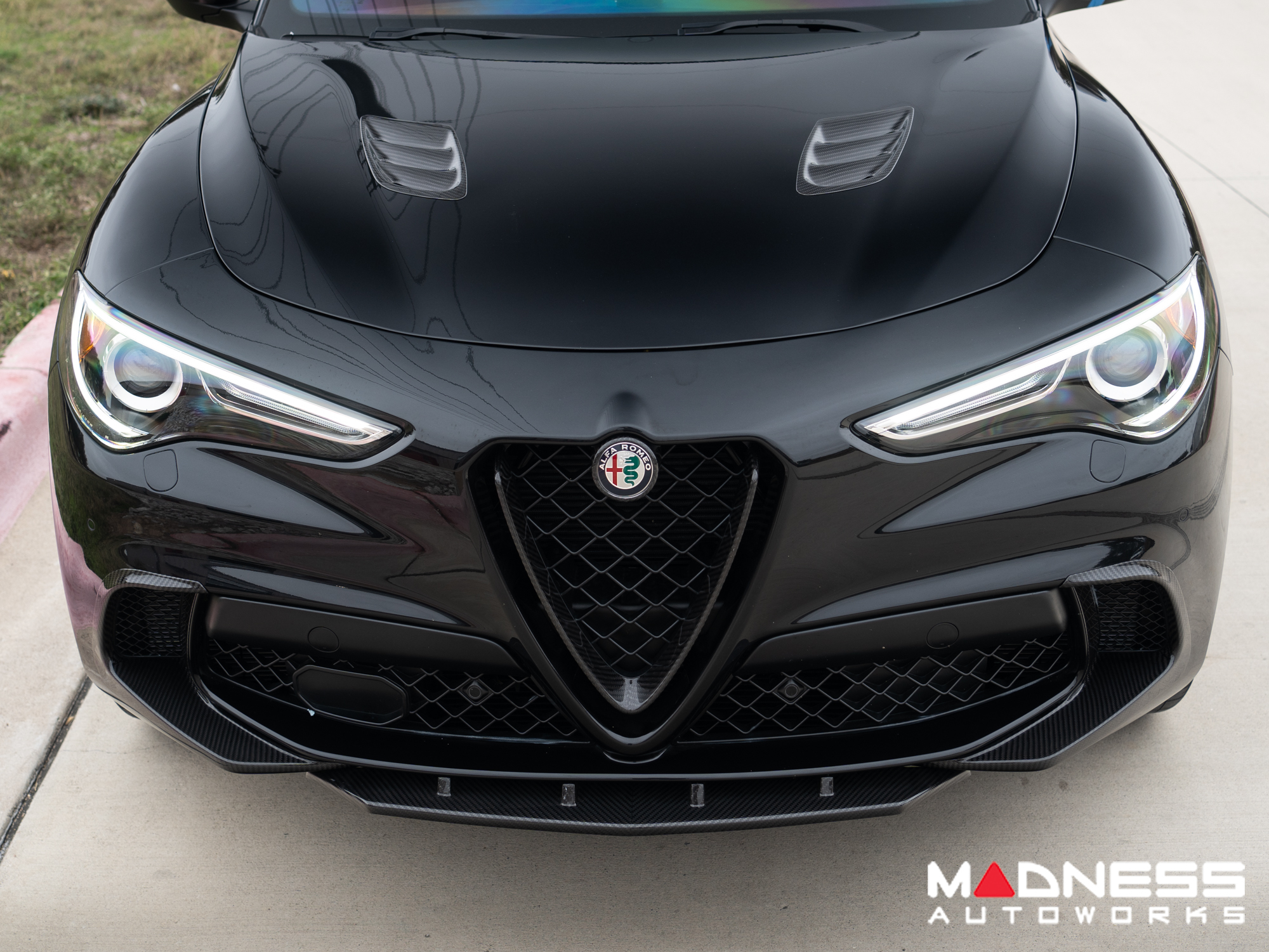 Alfa Romeo Stelvio Front V Shield Grill Frame + Emblem Frame Kit - Carbon Fiber - QV Model